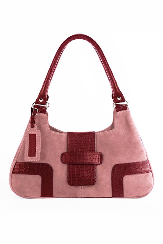Dress handbag in dusty rose pink and burgundy red leather - Top view